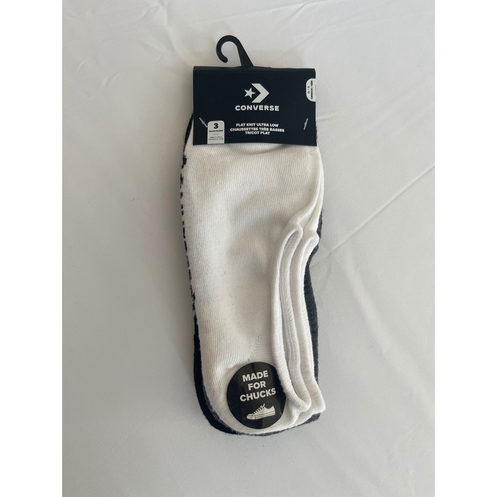 Converse Mens 3Pack Flat Knit Ultra Low No Show Socks White Grey Black Size 6-12